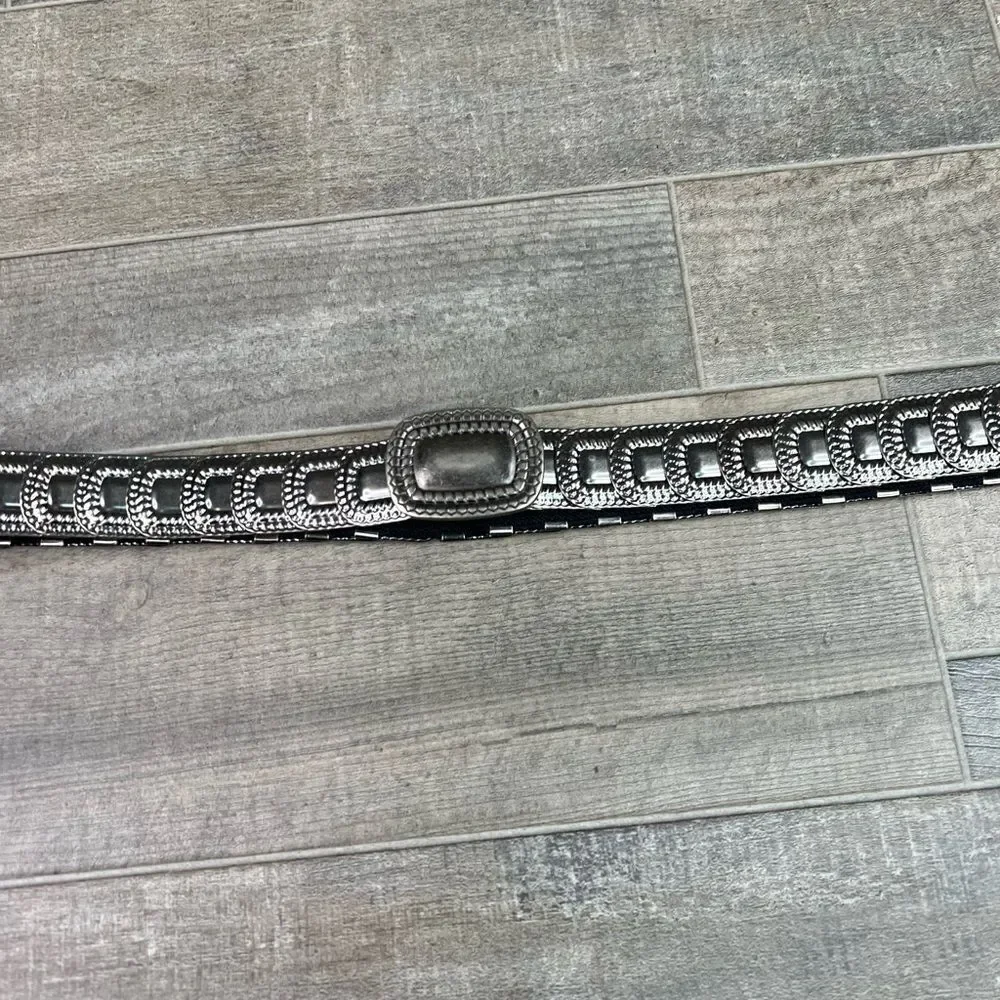 Vintage metal silver tone  square stacked   stretchy